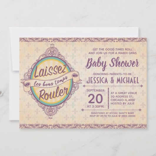 ニューエレガントオーリンズマルディグラスベビーシャワー 招待状 (正面)