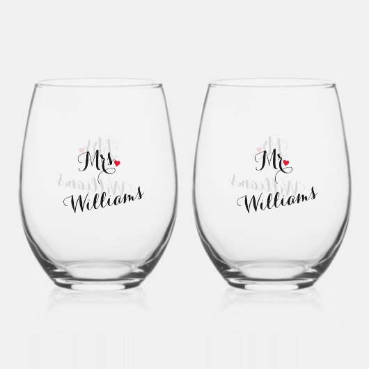 ニューエレガントリウェッド夫人とハネムーン結婚ズ ステムなしワイングラス (裏面)
