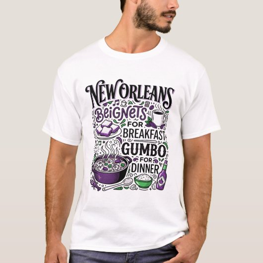 ニューオリンズのベニエ 朝食とガンボ ディナー Tシャツ (正面)