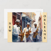 ニューオリンズルイジアナジャズミュージックウォーターカラートラベル ポストカード (正面/裏面)