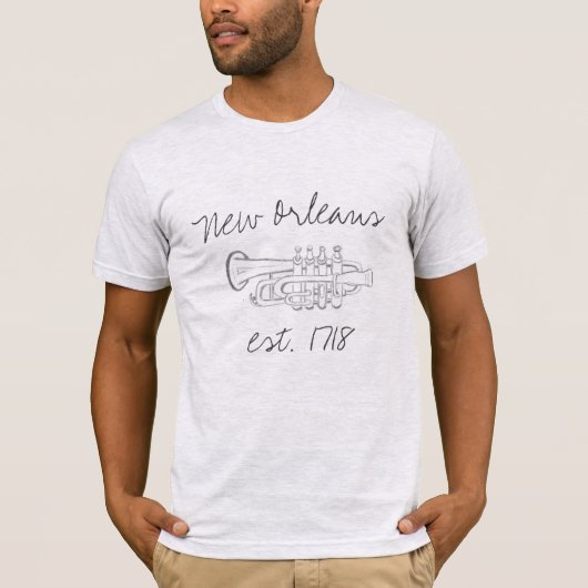 ニューオリンズ クールジャズ トランペット 手書き風, 1718年創業 Tシャツ (正面)