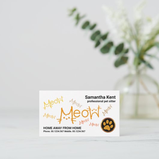 ニューオレンジのタビー猫のペットのおすわりサービス 名刺 (スタンド正面)