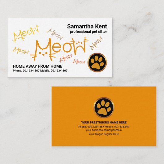 ニューオレンジのタビー猫のペットのおすわりサービス 名刺 (正面/裏面)