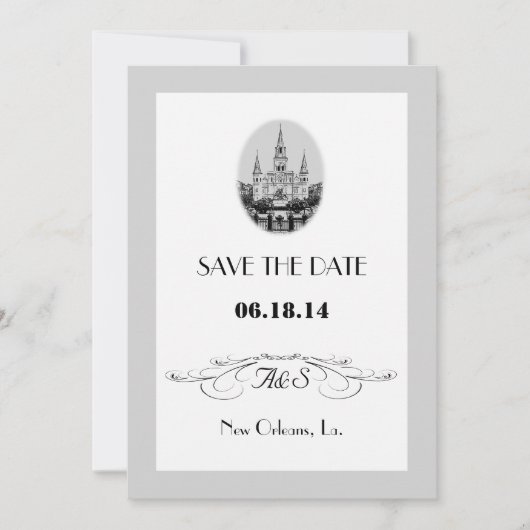 ニューオーリンズのジャクソン広場で「Save the Date」カード 招待状 (正面)