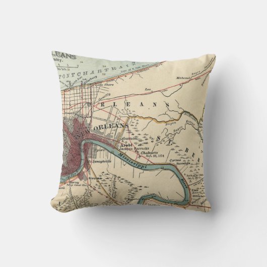 ニューオーリンズの地図ピロー クッション (正面)