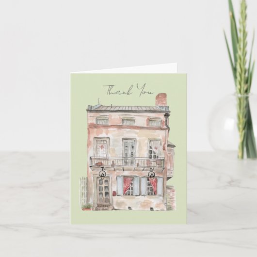 ニューオーリンズの歴史的建造物の水彩画 サンキューカード (正面)