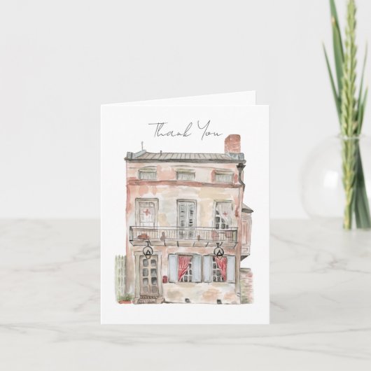 ニューオーリンズの歴史的建造物の水彩画 サンキューカード (正面)