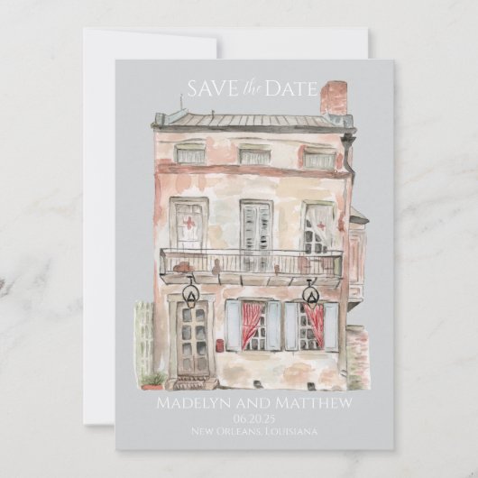 ニューオーリンズの歴史的建造物 水彩画 招待状 (正面)