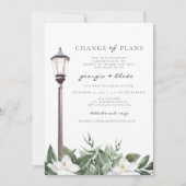ニューオーリンズの水彩画のマグノリア ウェディング プラン変更のお知らせ 招待状 (正面)