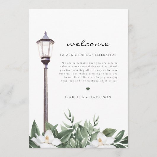 ニューオーリンズの水彩画マグノリアウェルカムレターとタイムライン メニュー (正面)