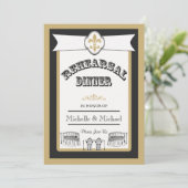 ニューオーリンズの結婚式リハーサルディナーのブラックゴールド 招待状 (スタンド正面)