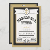 ニューオーリンズの結婚式リハーサルディナーのブラックゴールド 招待状 (正面/裏面)
