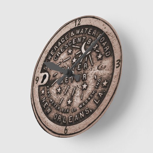 ニューオーリンズウォーターメーター時計、文字 ラウンド壁時計 (傾斜)