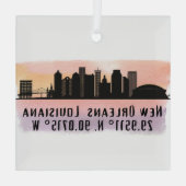 ニューオーリンズシティスカイライン緯度と経度 ガラスオーナメント (裏面)