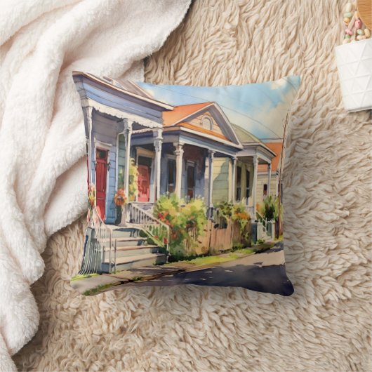 ニューオーリンズショットガンホームズウォーターカラースタイル クッション (ブランケット)