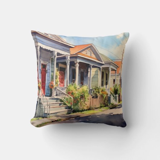 ニューオーリンズショットガンホームズウォーターカラースタイル クッション (正面)