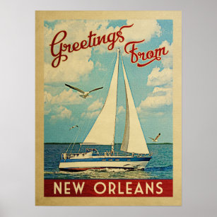 ニューオーリンズシルボートヴィンテージトラベルルイジアナ ポスター