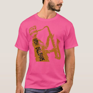 ニューオーリンズジャズサクソフォンプレーヤーブラック文字 Tシャツ