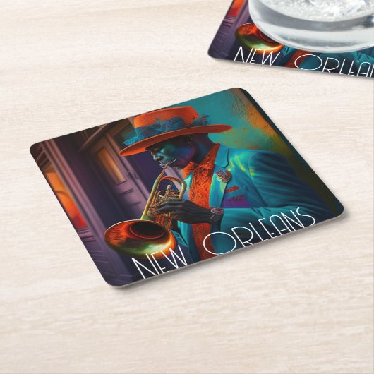 ニューオーリンズジャズトランペット選手をノーラでスアベニュー スクエアペーパーコースター (アングル)