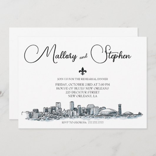 ニューオーリンズスカイラインリハーサルディナー招待状 ノートカード (正面/裏面)