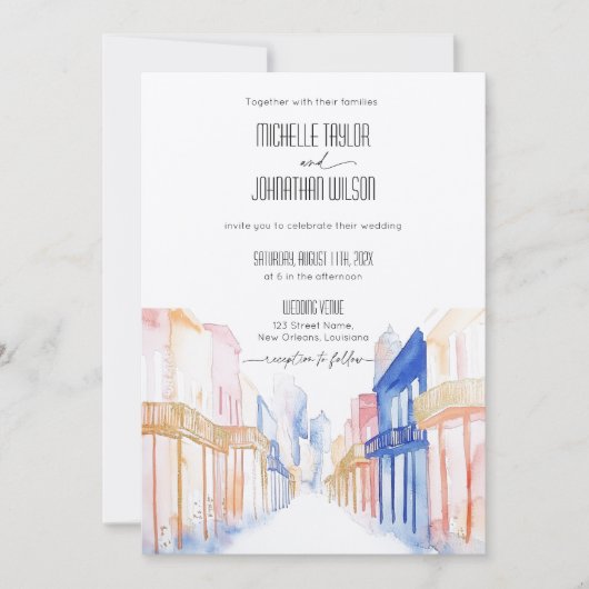 ニューオーリンズフランスのクォーターデスティネーションウェディング 招待状 (正面)
