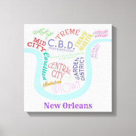 ニューオーリンズマップノラネイバーシティワードタイポグラフィ キャンバスプリント