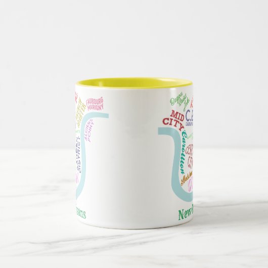 ニューオーリンズマップノラネイバーシティワードタイポグラフィ ツートーンマグカップ (中央)