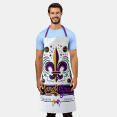 ニューオーリンズマルディグラスパープルイエローグリーン エプロン (着用した状態)