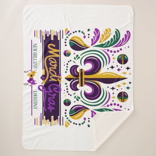 ニューオーリンズマルディグラスパープルイエローグリーン シェルパブランケット (正面)