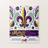 ニューオーリンズマルディグラスパープルイエローグリーン ジグソーパズル (縦)