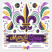 ニューオーリンズマルディグラスパープルイエローグリーン スクエアシール (正面)