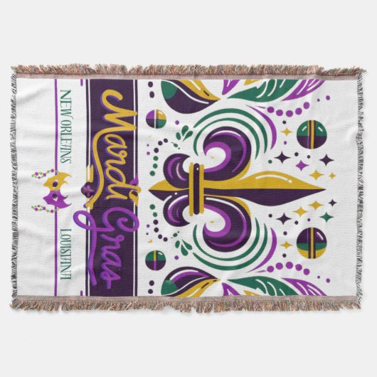 ニューオーリンズマルディグラスパープルイエローグリーン スローブランケット (正面)