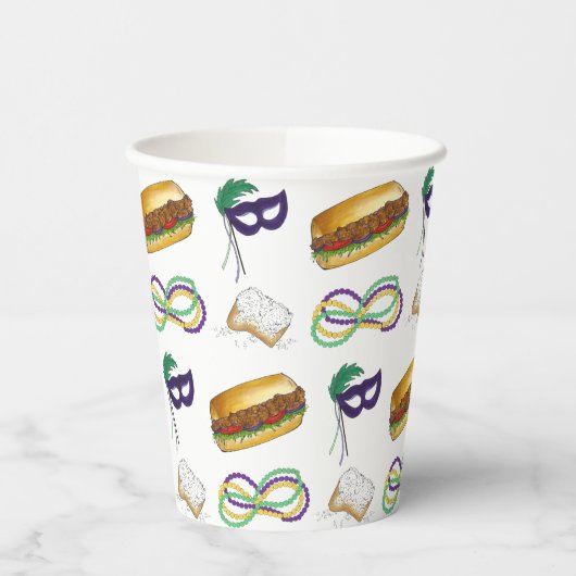 ニューオーリンズマルディグラスベイグネットビーズマスクポボーイ 紙コップ (左)