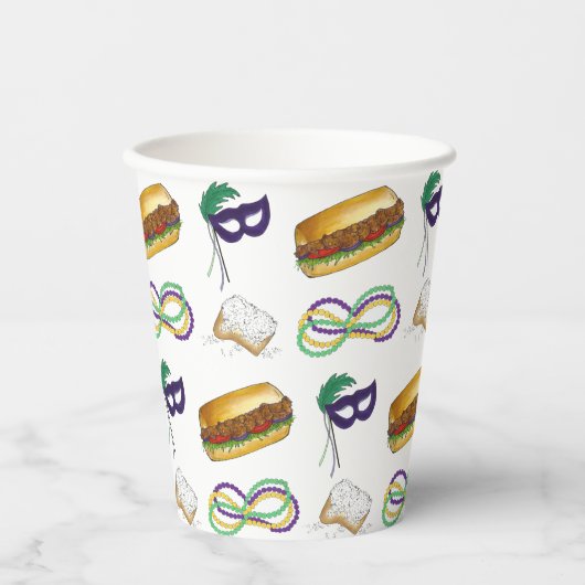 ニューオーリンズマルディグラスベイグネットビーズマスクポボーイ 紙コップ (正面)
