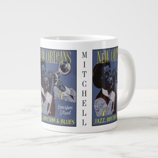 ニューオーリンズミュージック名前をカスタムするジャンボマグ ジャンボコーヒーマグカップ (正面右)