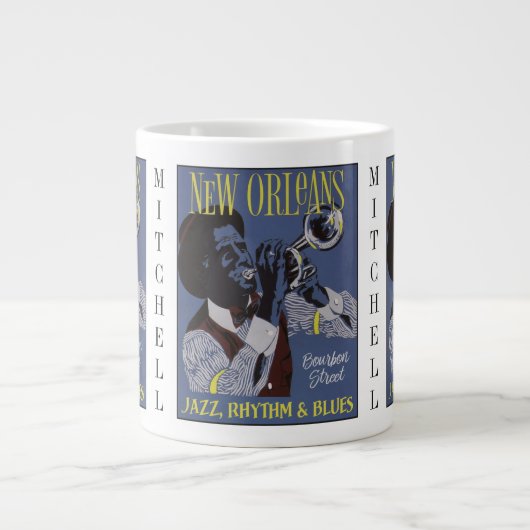 ニューオーリンズミュージック名前をカスタムするジャンボマグ ジャンボコーヒーマグカップ (正面)