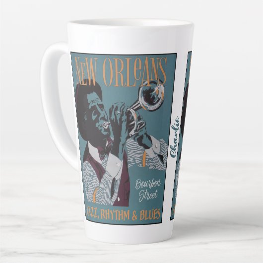 ニューオーリンズミュージック名前をカスタムする カフェラテマグ (左アングル)