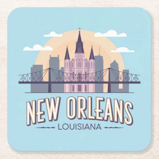 ニューオーリンズルイジアナスクエアコースターセット スクエアペーパーコースター (正面)