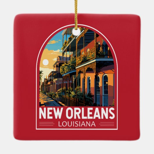 ニューオーリンズルイジアナトラベルアートヴィンテージ セラミックオーナメント (裏面)