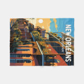 ニューオーリンズルイジアナトラベルアートヴィンテージ フリースブランケット (正面(横))