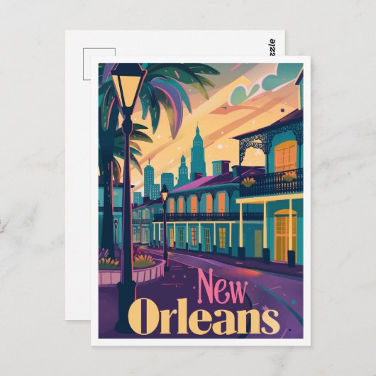 ニューオーリンズルイジアナフランスのクォーターアットサンセット ポストカード (正面/裏面)