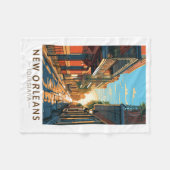 ニューオーリンズルイジアナフランスのクォータートラベルアート フリースブランケット (正面(横))