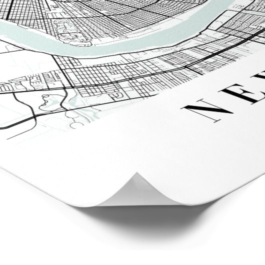 ニューオーリンズルイジアナブルーウォーター通りの地図 ポスター (角)