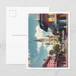 ニューオーリンズルイジアナポップ・アートのアートトラベルイラストレーション ポストカード