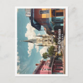 ニューオーリンズルイジアナポップ・アートのアートトラベルイラストレーション ポストカード (正面)