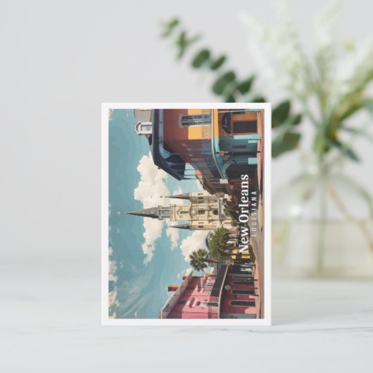 ニューオーリンズルイジアナポップ・アートのアートトラベルイラストレーション ポストカード (スタンド正面)