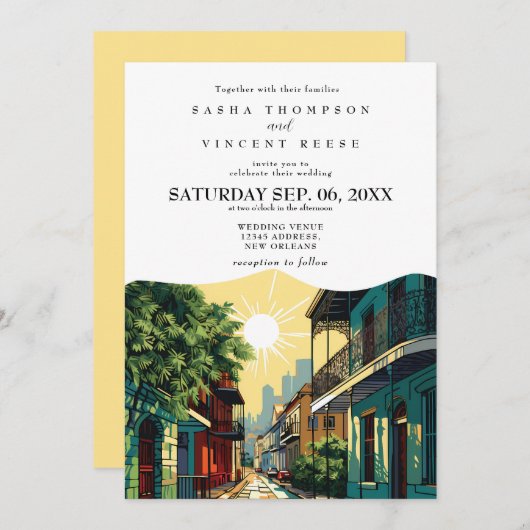 ニューオーリンズルイジアナ結婚式招待状レトロ 招待状 (正面/裏面)