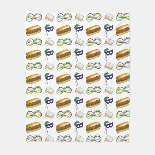 ニューオーリンズルイジアナNOLAマルディグラスベイグネットマスク フリースブランケット (正面)