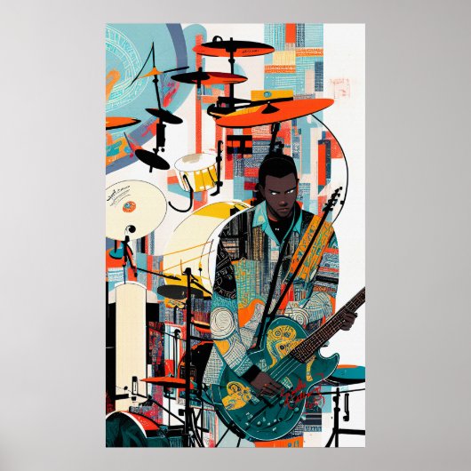 ニューオーリンズヴィンテージジャズクラブギタープレーヤー ポスター (正面)