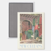 ニューオーリンズヴィンテージ中庭の階段のシーン マグネット (正面/裏面)